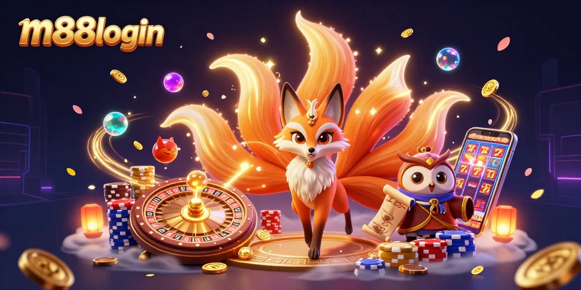 Experience thrilling gameplay at m88login with colorful spirit characters surrounded by casino elements.