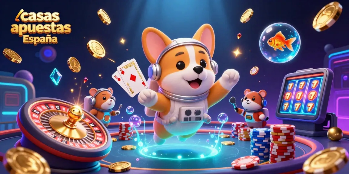 Visualiza las casas de apuestas en España con un corgi astronauta en un casino espacial lleno de acción.