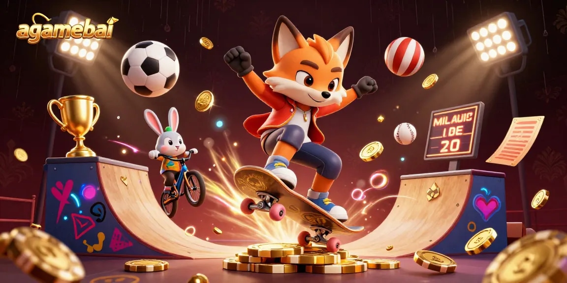 Experience thrilling moments with agamebai's captivating 3D casino illustration featuring dynamic characters.