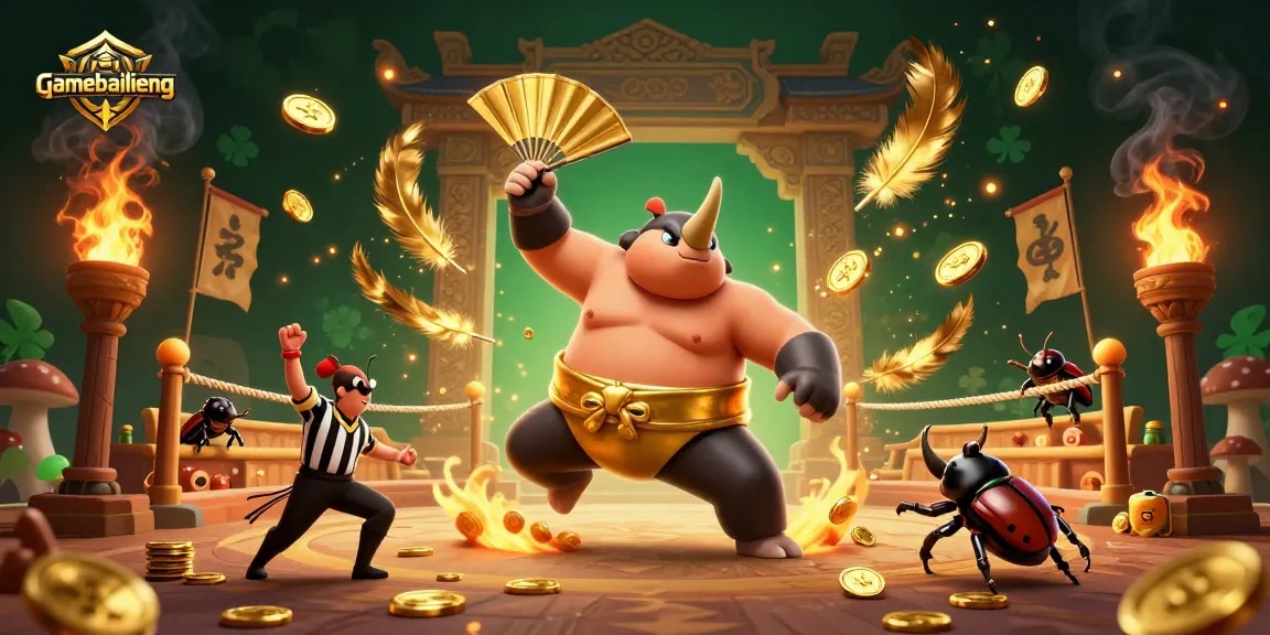 Join the gamebailieng action with dynamic characters and vibrant casino elements in this illustrated scene.