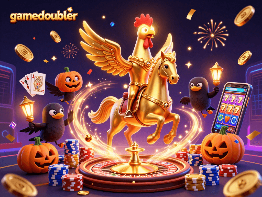 Spin and win at gamedoubler with golden rooster and exciting casino elements lighting up the night.