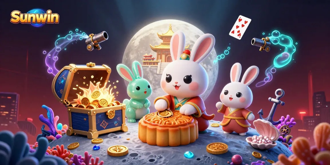 Sunwin transforms games with a magical moon rabbit in a vibrant casino scene featuring rich, colorful elements.