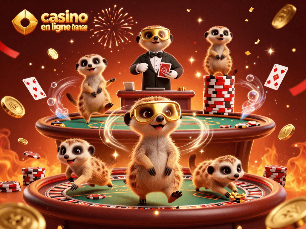 Jouer dans un casino en ligne France avec des meerkats animés en pleine action et une roulette dynamique.