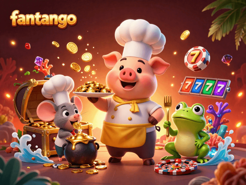 Experience thrilling moments of fantango with vibrant characters surrounded by casino games and gold treasures.