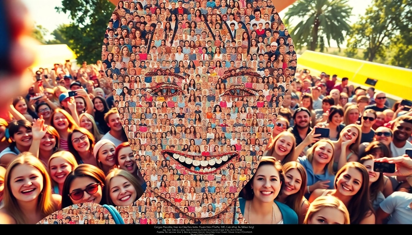Engaging selfie mosaic created with vibrant individual selfies reflecting joy and connection.