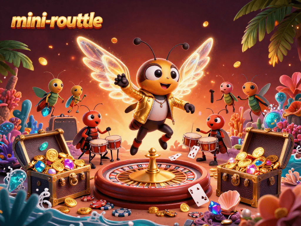 Experience exciting mini-roulette actions with vibrant characters and casino elements in this entertaining scene.