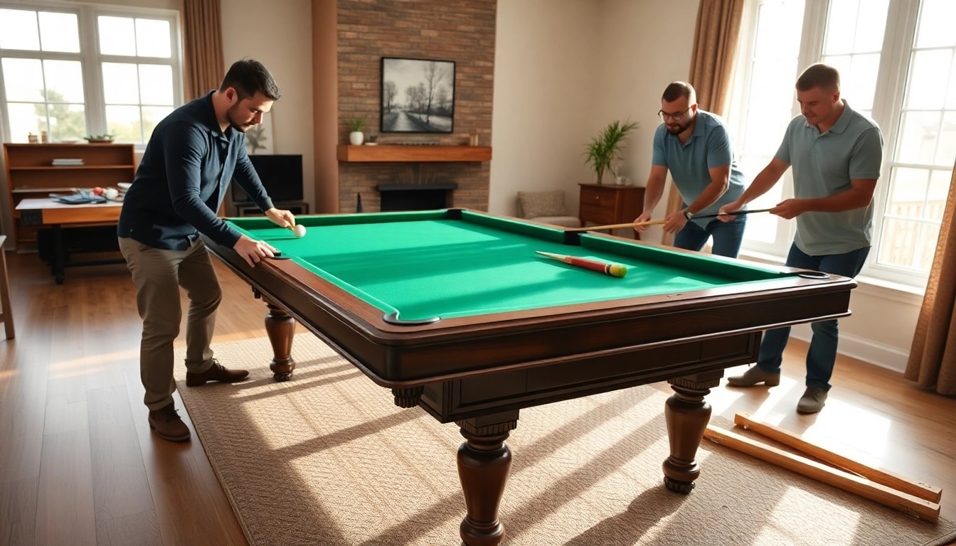 Game table movers services showcasing professional team relocating a pool table with care and precision.