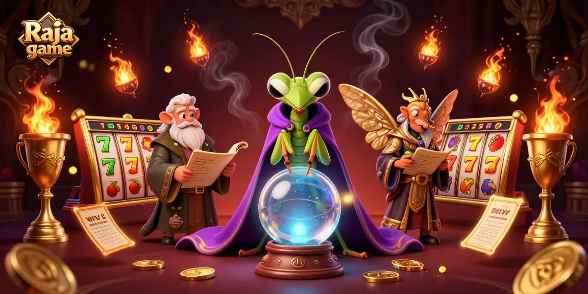 Experience thrilling Raja game action with dynamic slot reels and mystical characters in vibrant detail.