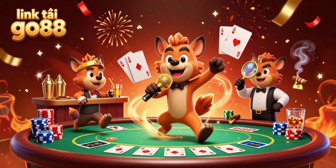 Experience the excitement of link tải go88 with vibrant casino characters and games in a dynamic 3D illustration.