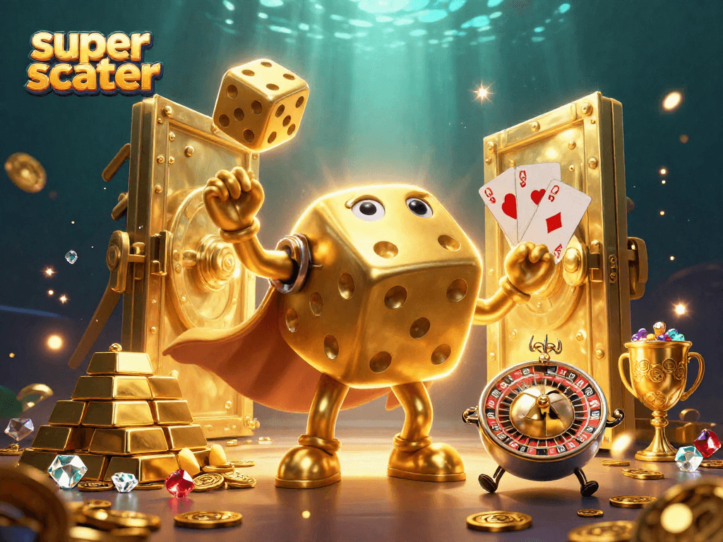 Experience the thrill of super scatter in a vibrant 3D casino scene with dynamic game elements.