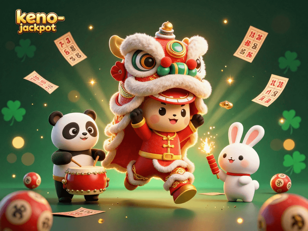 Celebrating keno-jackpot excitement with charming characters and vibrant keno-themed visuals.