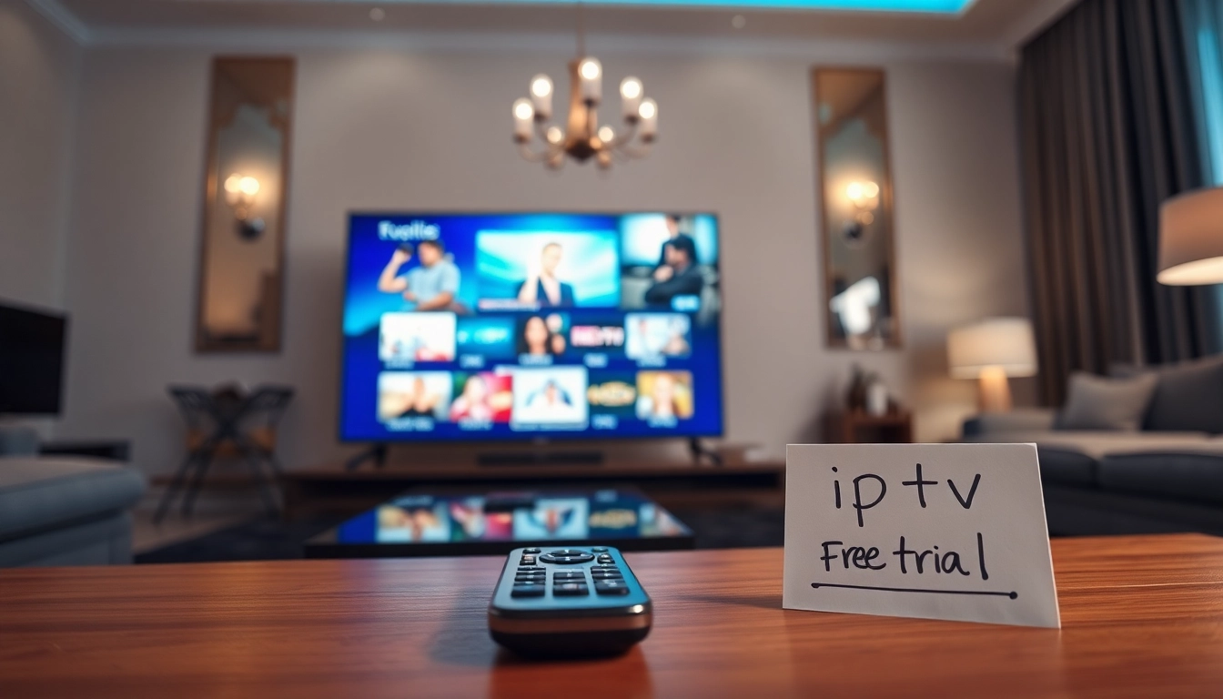 Experience the joy of an iptv free trial with a modern TV setup showcasing diverse channels.