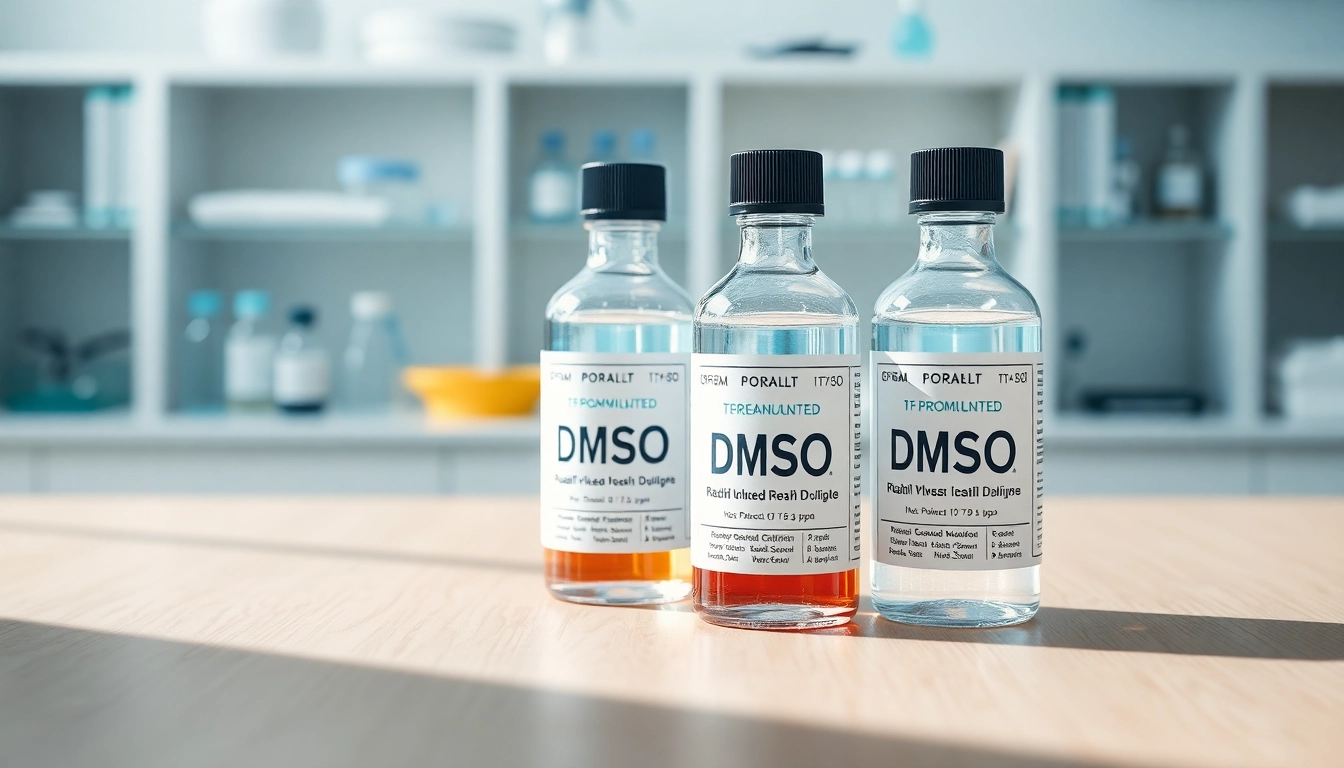Highlighting a premium DMSO order display with clear product labels and quality assurance.