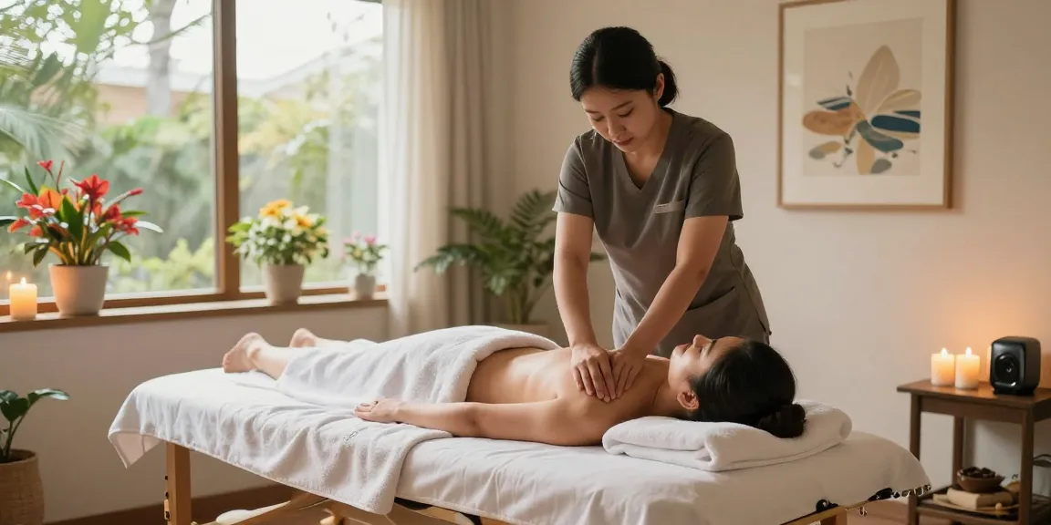 마사지 테라피가 이루어지는 아늑한 스튜디오의 모습
