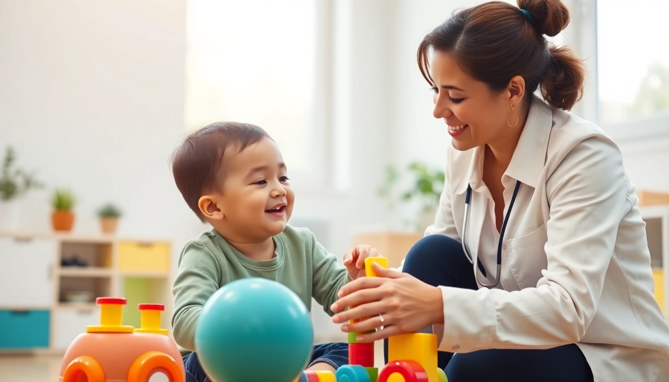 Child engaging in ABA therapy in Troy with a supportive therapist in a bright, inviting clinic.