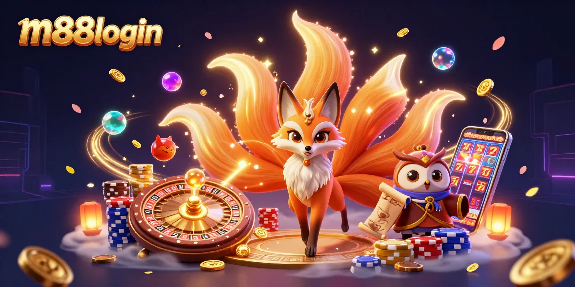 Experience thrilling gameplay at m88login with colorful spirit characters surrounded by casino elements.
