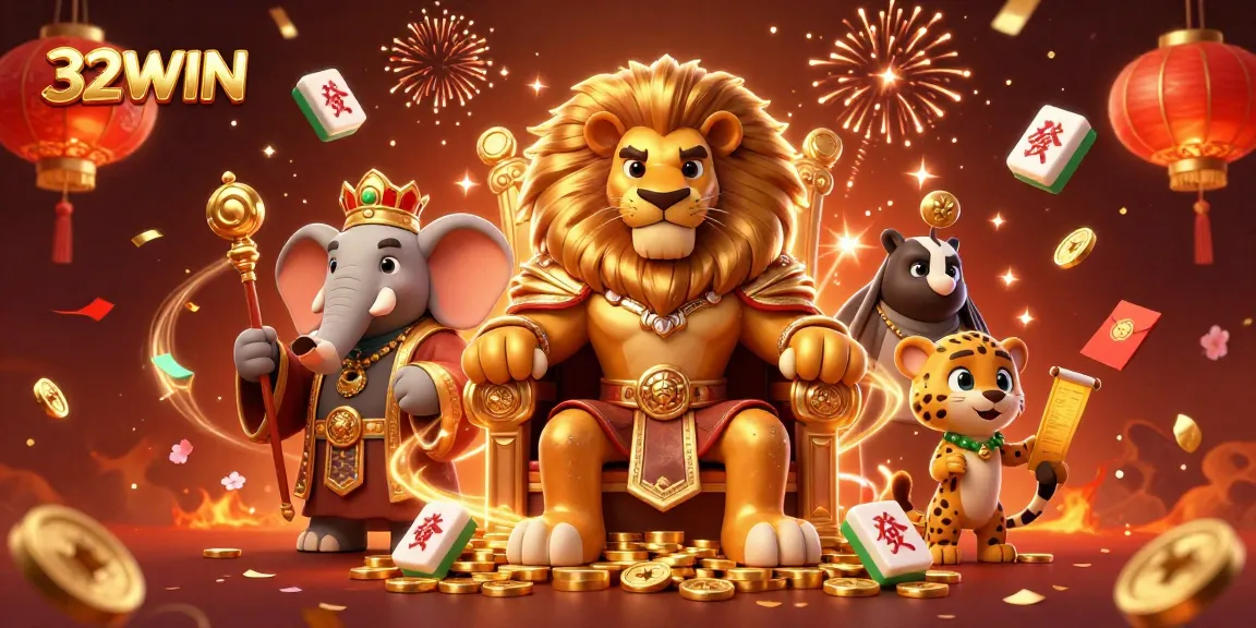Experience winning excitement at 32WIN casino with a vibrant 3D illustration capturing action-packed elements.