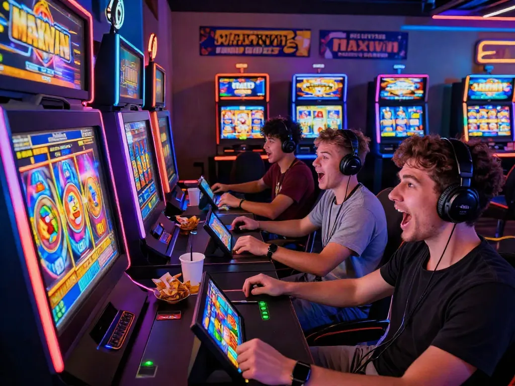Players engaging on platforms featuring slot maxwin games with vibrant digital environments