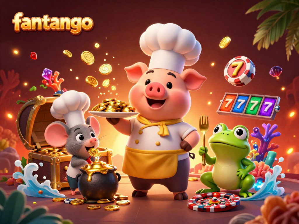 Experience thrilling moments of fantango with vibrant characters surrounded by casino games and gold treasures.