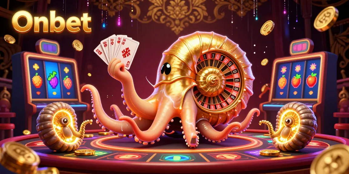 Experience the allure of Onbet's vibrant casino with a giant nautilus roulette wheel and glowing ammonite companions.