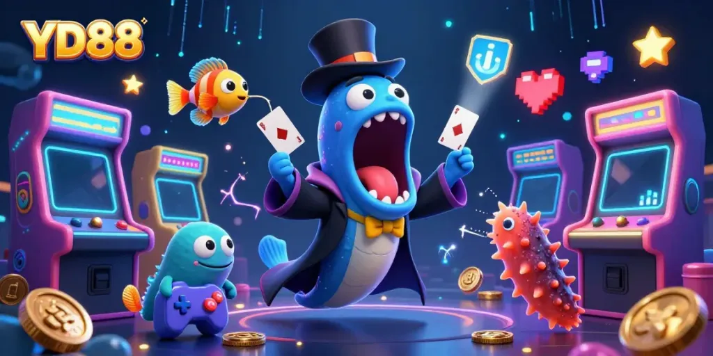 Experience thrilling casino magic with YD88 in a vibrant underwater scene featuring animated characters.