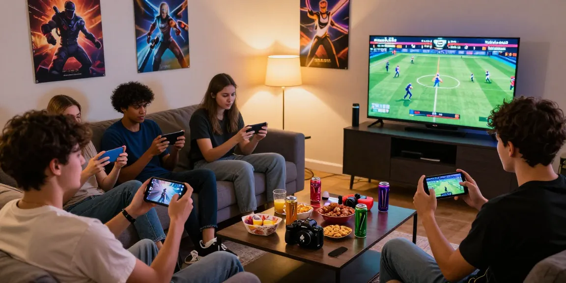 Friends enjoying the MANTRA88 gaming platform together, cozy living room environment, vibrant atmosphere.