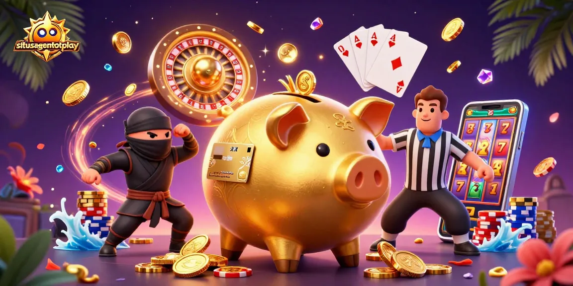 Situsagentotoplay menghadirkan simbol keberuntungan dalam ilustrasi kasino yang penuh aksi dengan pemenang besar.