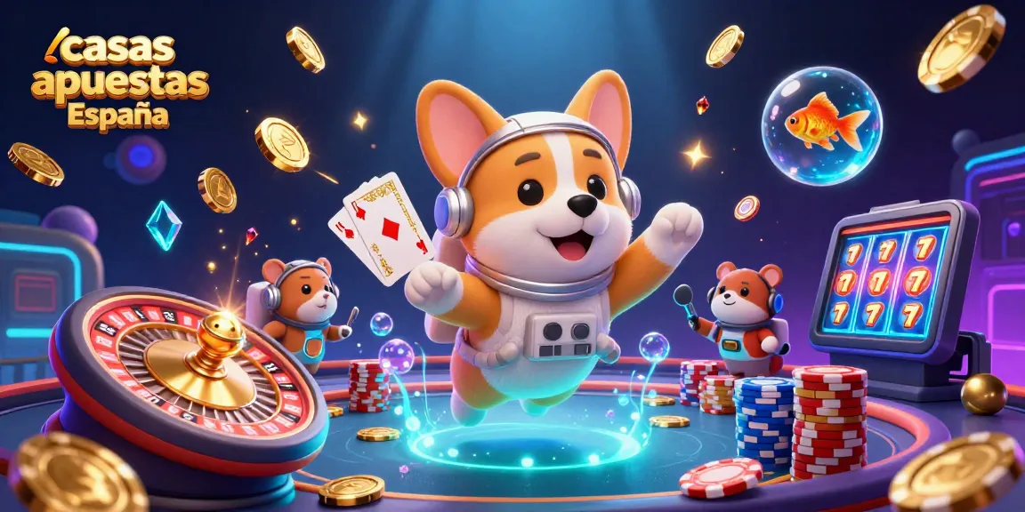 Visualiza las casas de apuestas en España con un corgi astronauta en un casino espacial lleno de acción.