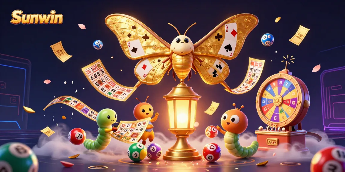 Sunwin offers vibrant lottery and casino excitement illustrated through dynamic 3D art.