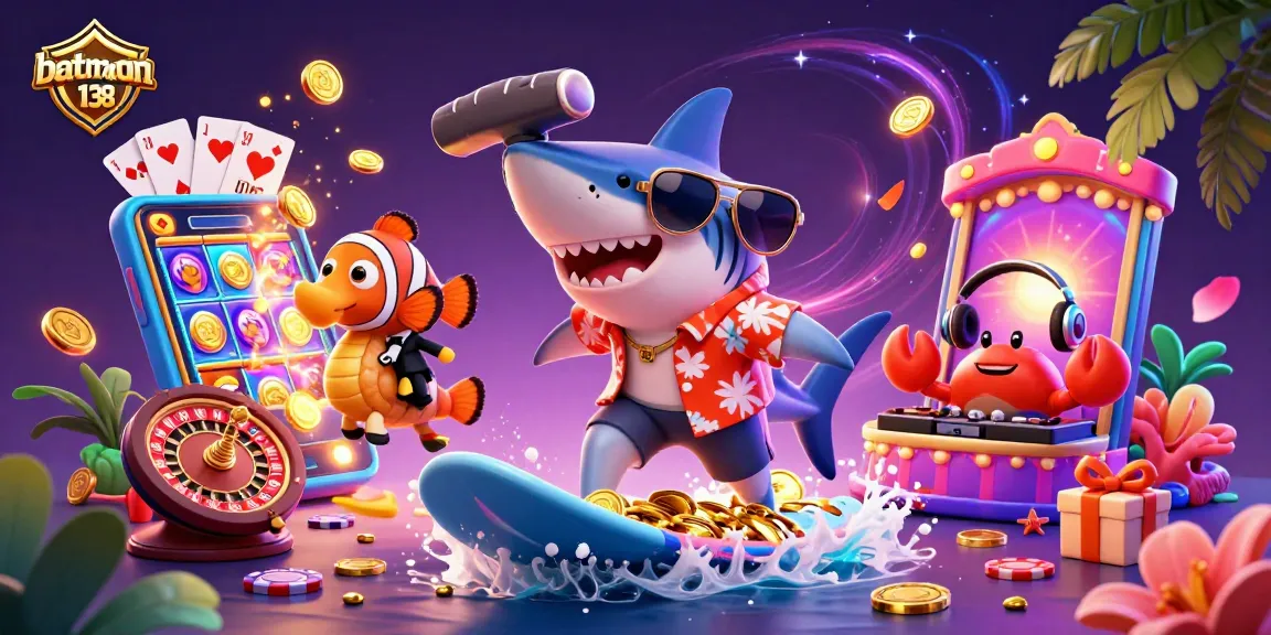 Win big with batman138 in this vibrant casino scene featuring rich slot elements and energetic characters.