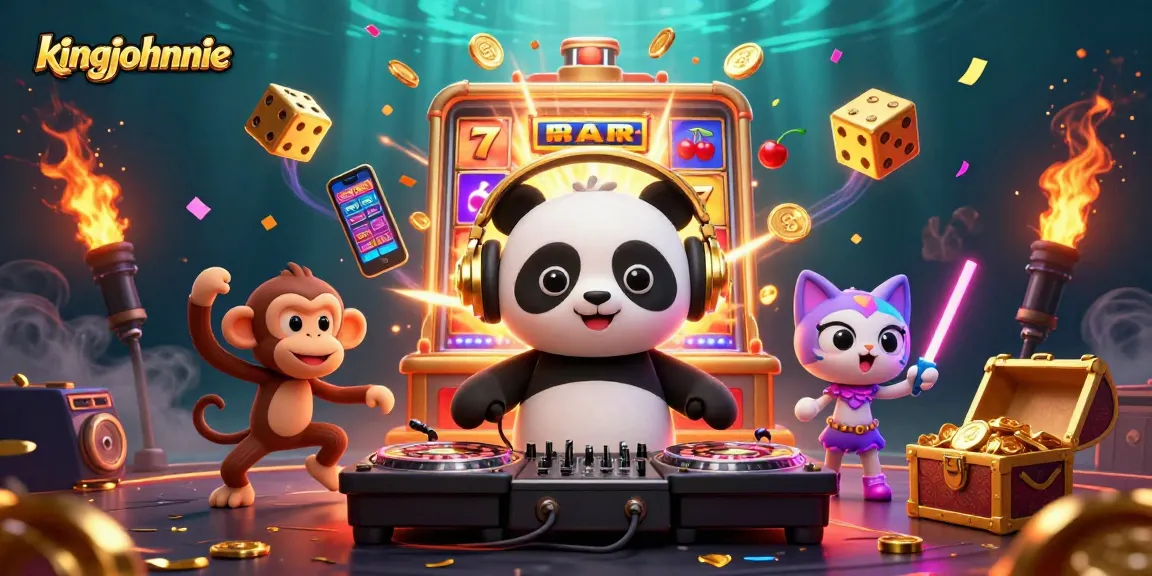 Engage in thrilling fun with kingjohnnie's vibrant 3D casino scene featuring dynamic characters.