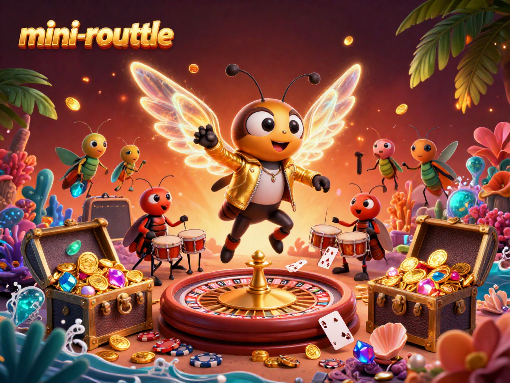 Experience exciting mini-roulette actions with vibrant characters and casino elements in this entertaining scene.