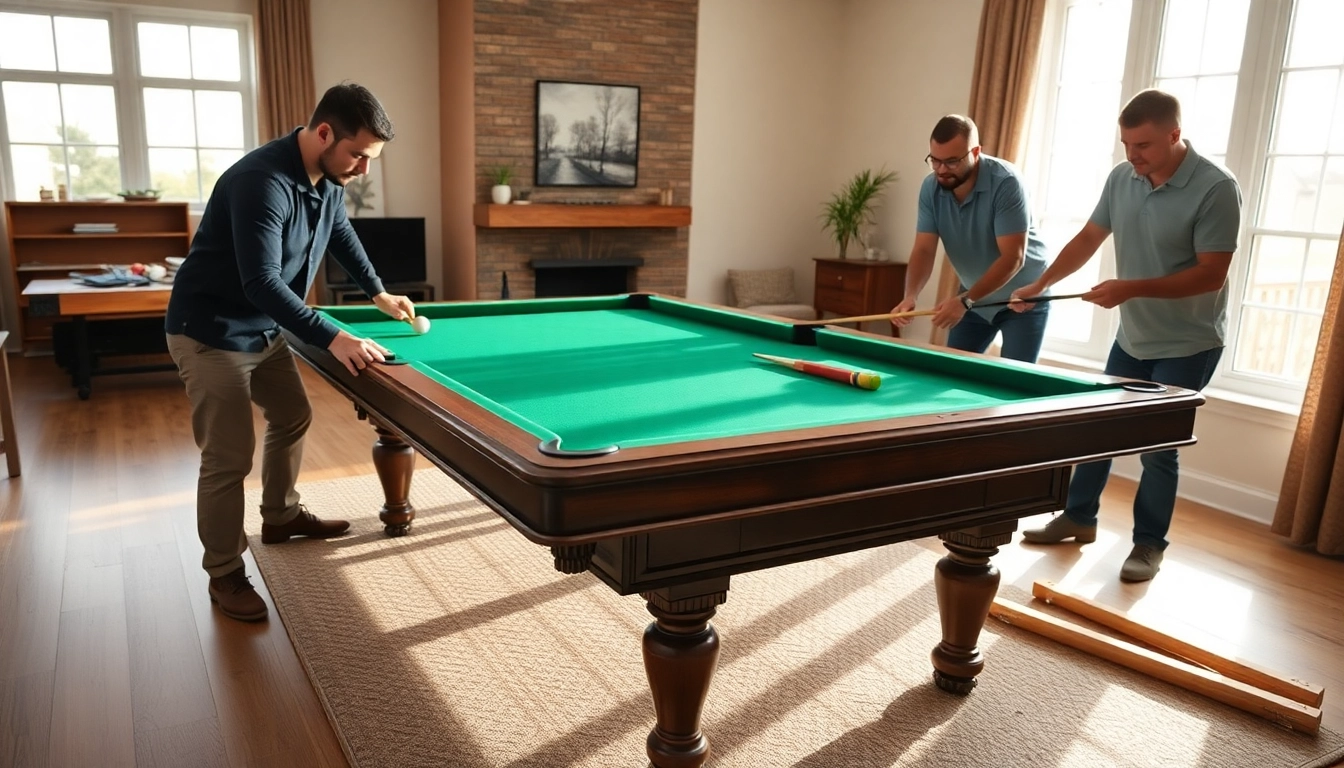Game table movers services showcasing professional team relocating a pool table with care and precision.