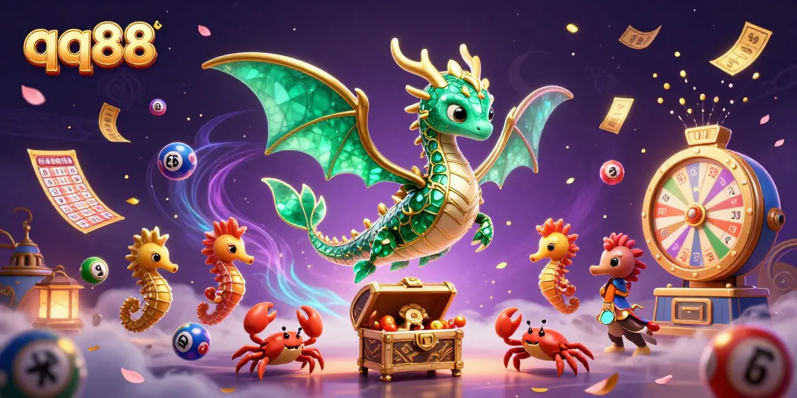 Engage with exciting lottery dynamics at qq88, featuring a magical sea dragon and colorful elements.