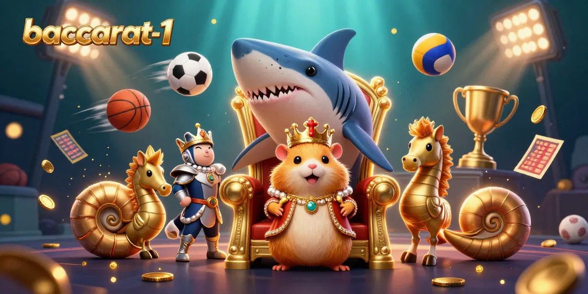 Baccarat-1 engages players with a dynamic 3D underwater scene featuring a golden hamster king and gaming elements.