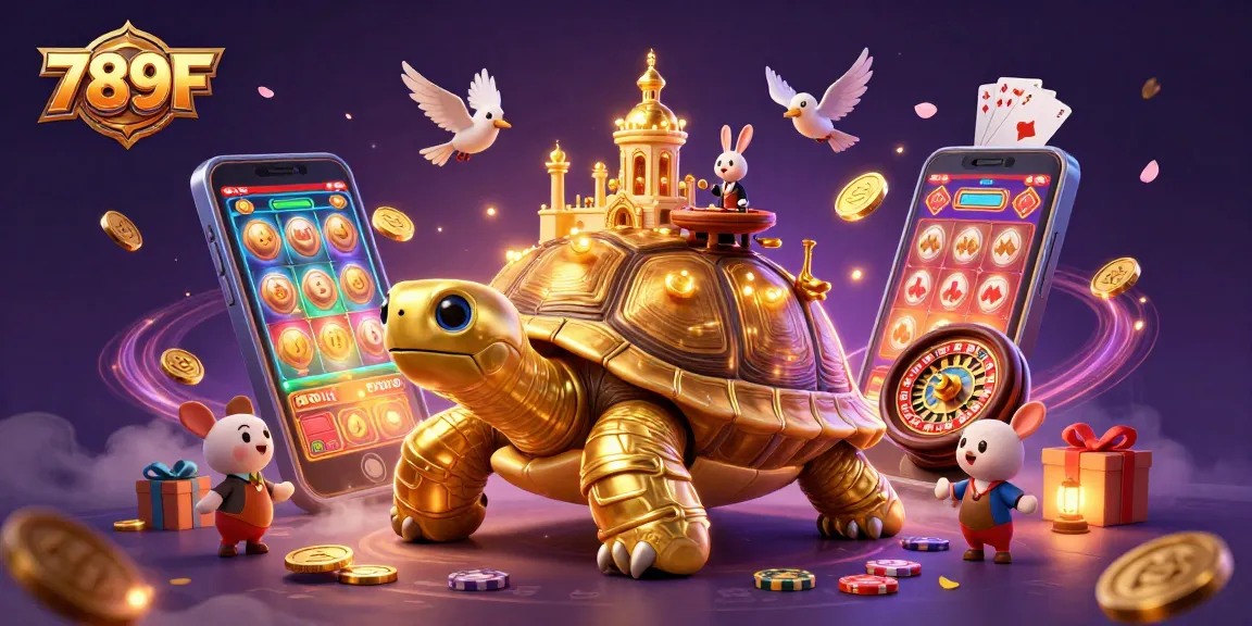 Experience thrilling gaming at 789F as golden coins fly from smartphones in a vibrant casino scene.