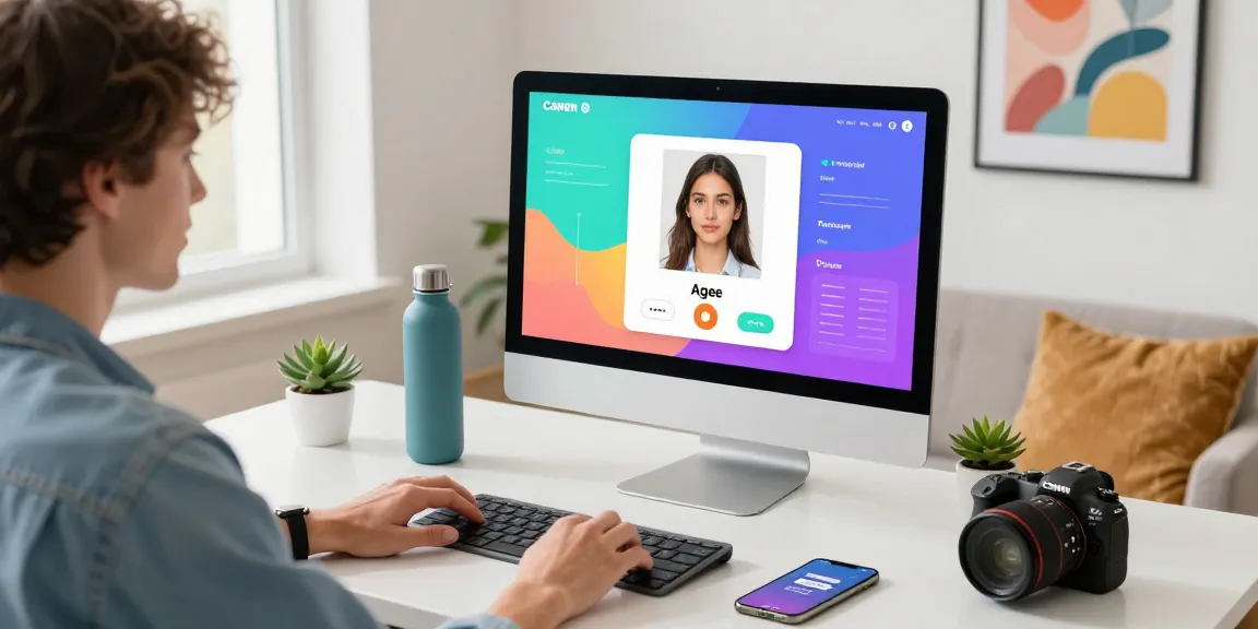 Person using an app to determine how old do I look in a modern workspace.
