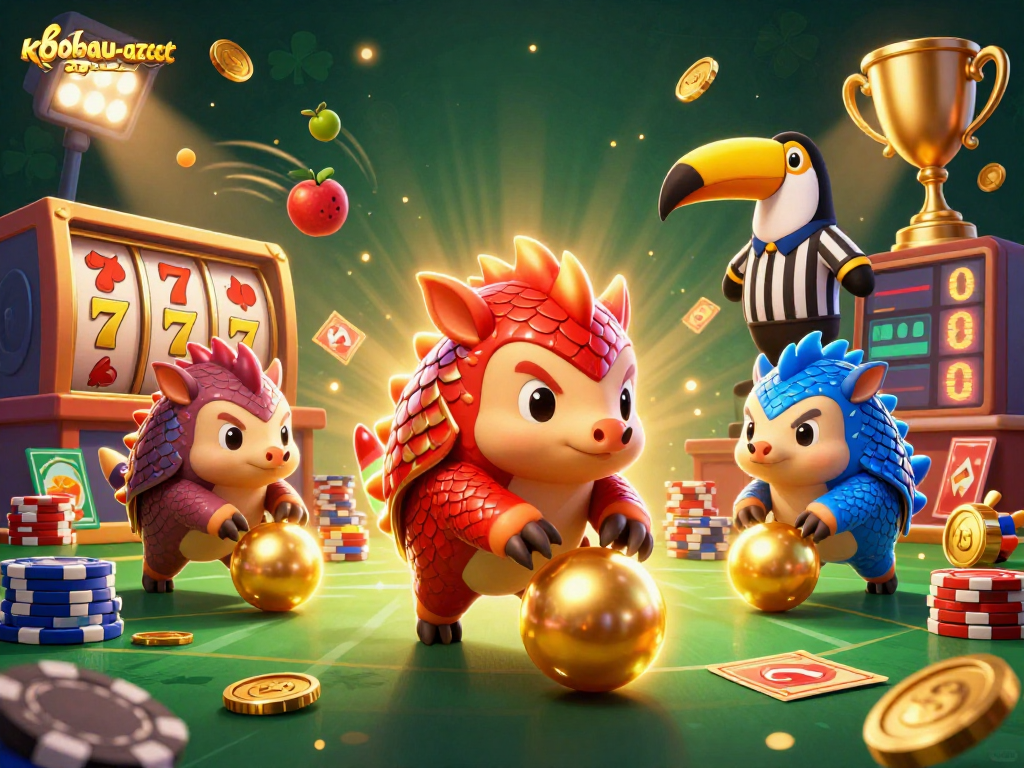 Experience the thrill of khobau-aztec with 3D pangolins and jackpot elements in a vibrant casino scene.