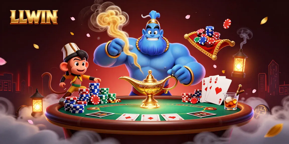 Experience the thrill of gaming with LLWIN, showcasing vibrant poker elements amidst a magical scene.
