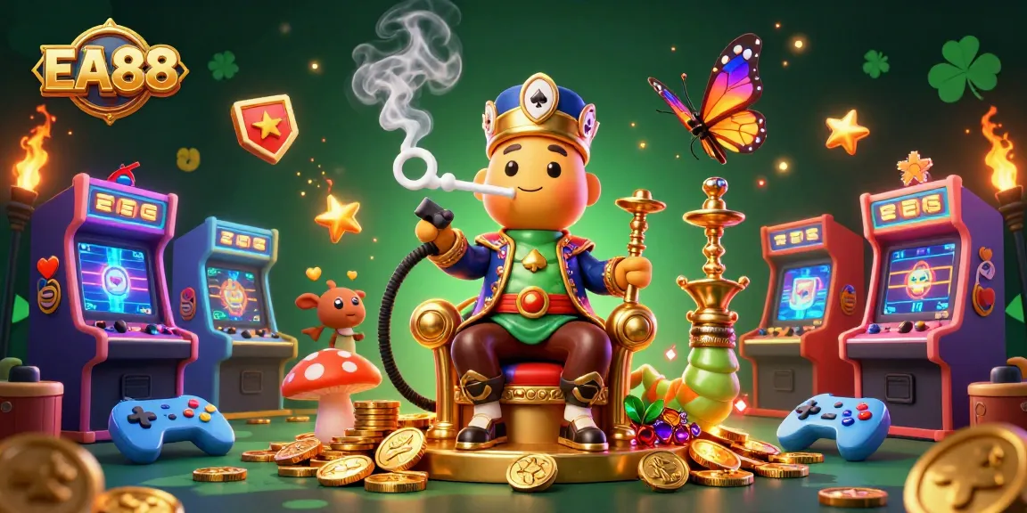 Play at EA88 with the vibrant 3D illustration showcasing excitement in gaming and casino action.