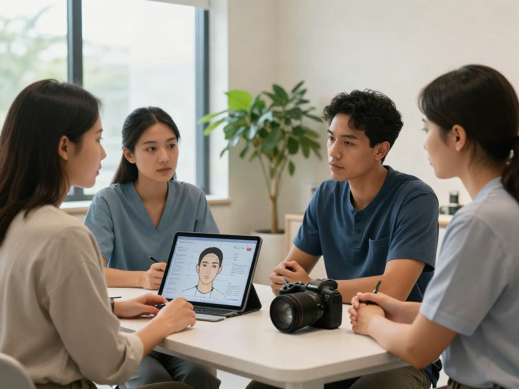 Consultation scene illustrating how ClinicEvo is a better alternative to QOVES with personalized facial analysis.