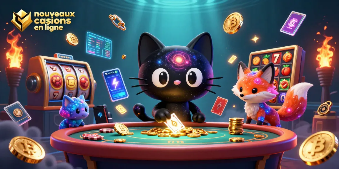 Plongée dans l'univers des nouveaux casinos en ligne, un chat noir interactif attire les jetons avec charme.
