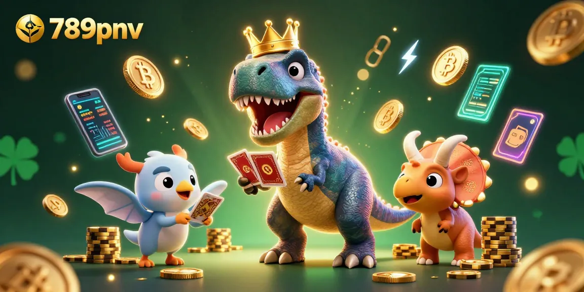 Engage with 789pnv's vibrant casino scene as friendly dinosaurs shuffle cards and stack chips.