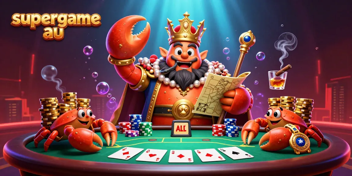 Engage with supergame au through this vibrant 3D illustration capturing dynamic casino elements and characters.