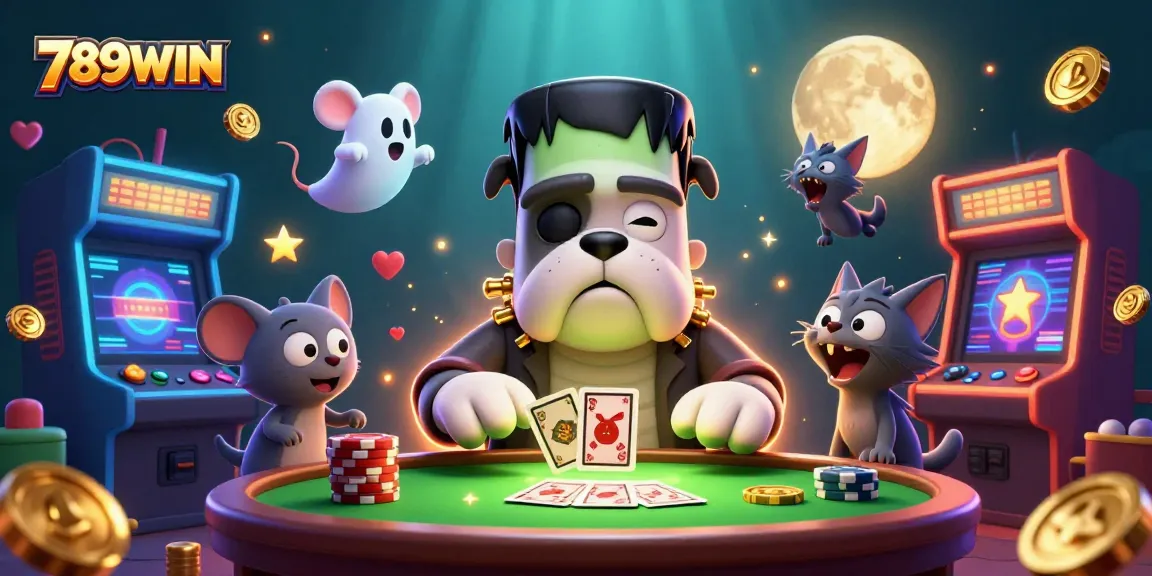 Experience thrilling action with 789WIN as a cartoon bulldog dealer manages the spooky table.
