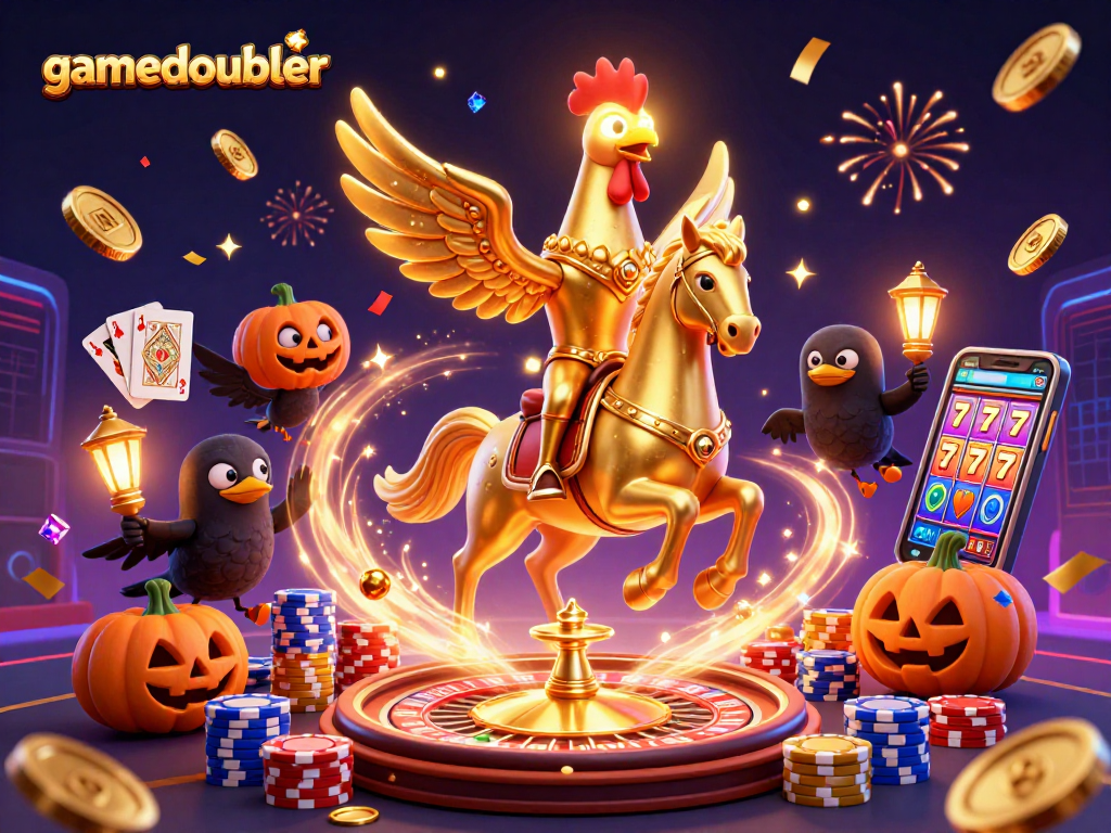 Spin and win at gamedoubler with golden rooster and exciting casino elements lighting up the night.