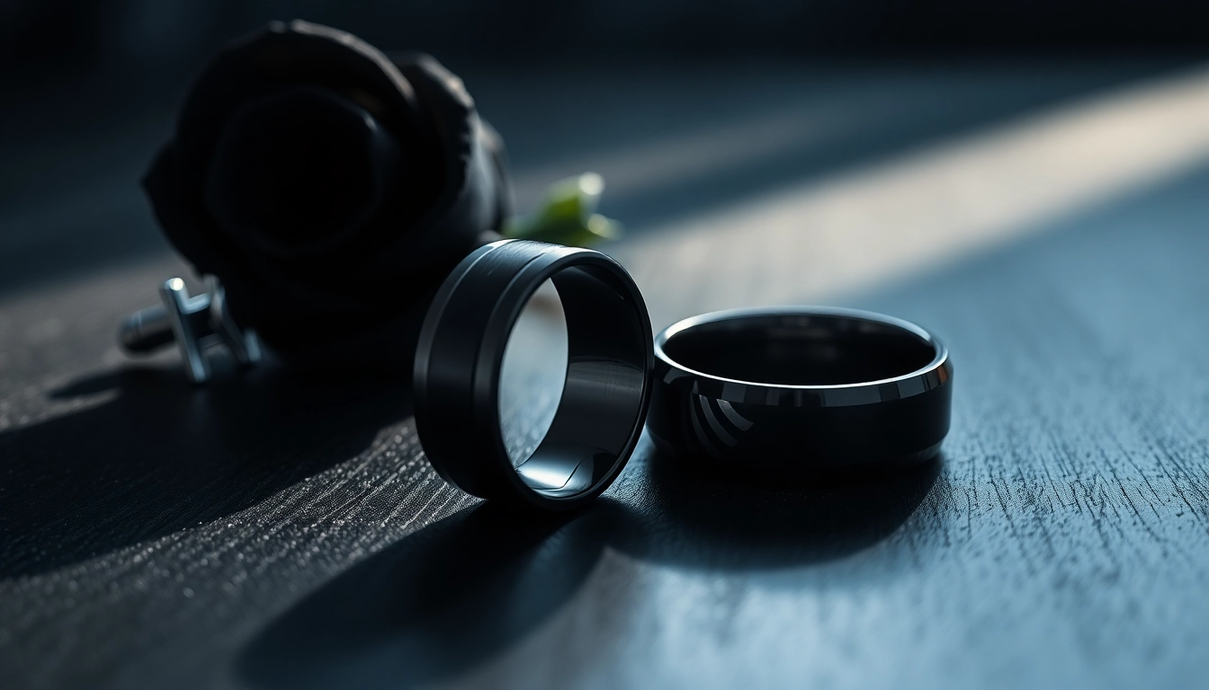 Showcasing stunning Black Wedding Rings for Men with elegant designs and polished finishes.