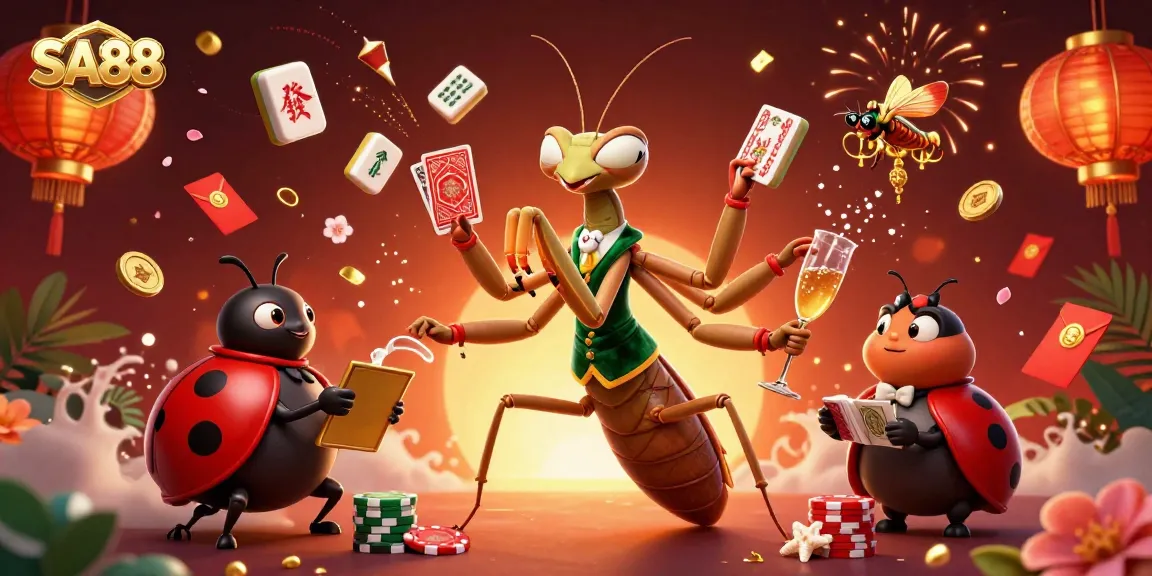 Experience the thrilling gameplay at SA88 with vibrant casino characters, cards, and festive elements.