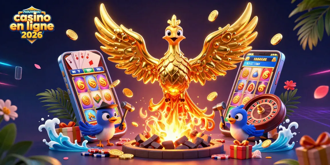 Nouveau casino en ligne 2026 : Entrez dans l'univers scintillant des jeux avec un phénix doré et des pièces d'or.