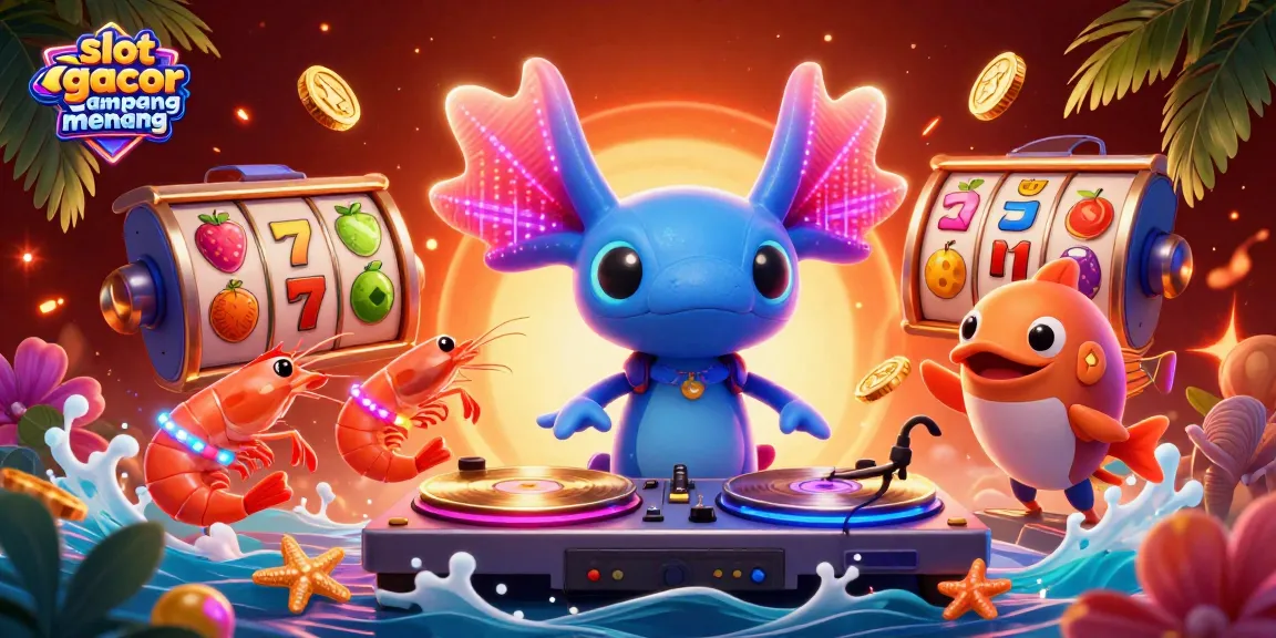 Engage with slot gacor gampang menang through vibrant 3D characters and casino elements like lucky 7s and slot reels.